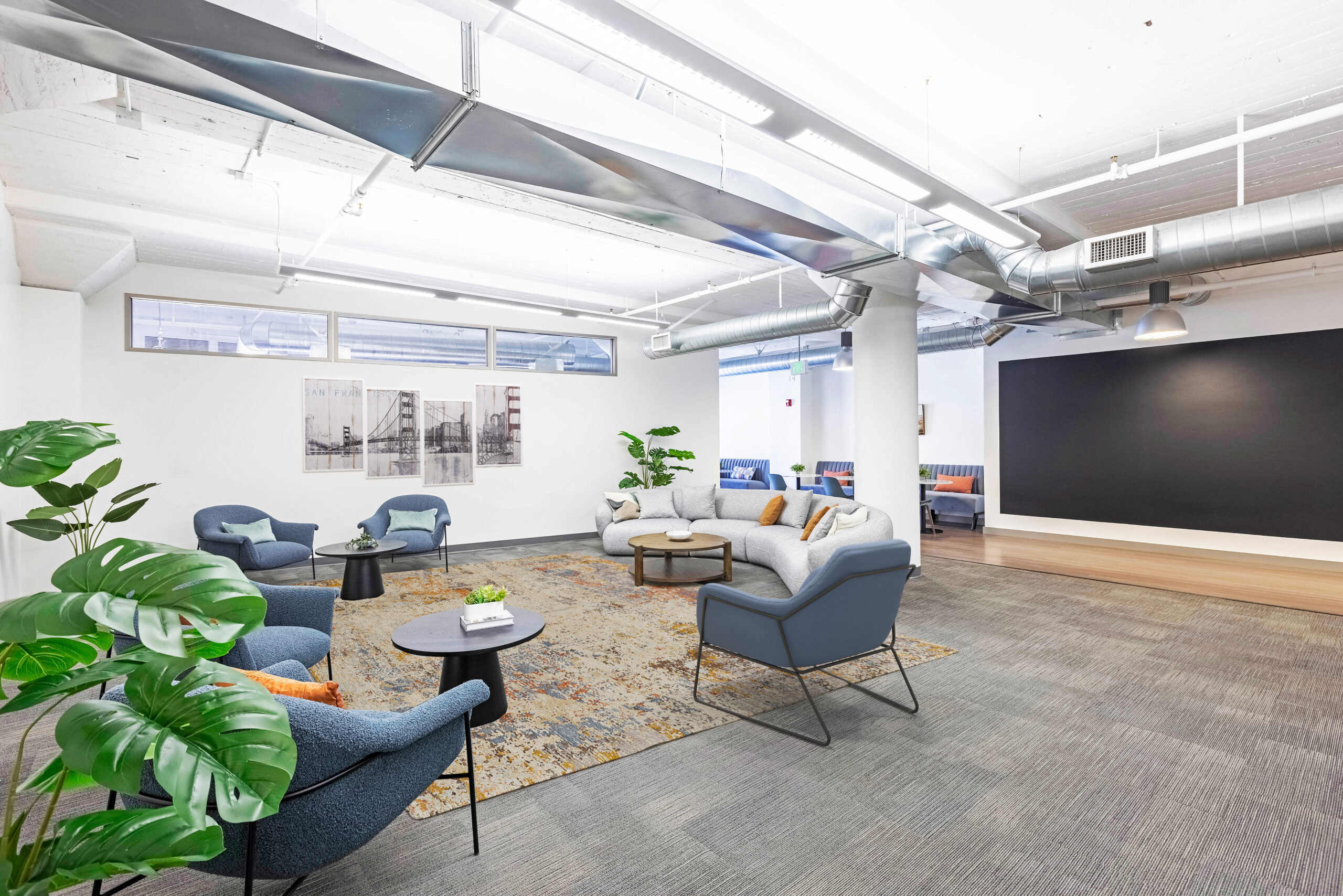 Staged picture of lounge area plug and play
